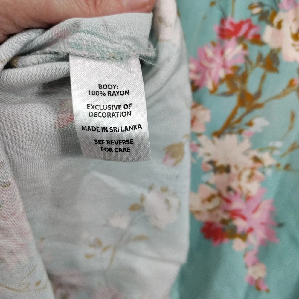 Spartina 449 Top M Boho Floral Smocked Neck Blouson Tiered Sleeve Cottagecore - Picture 7 of 8